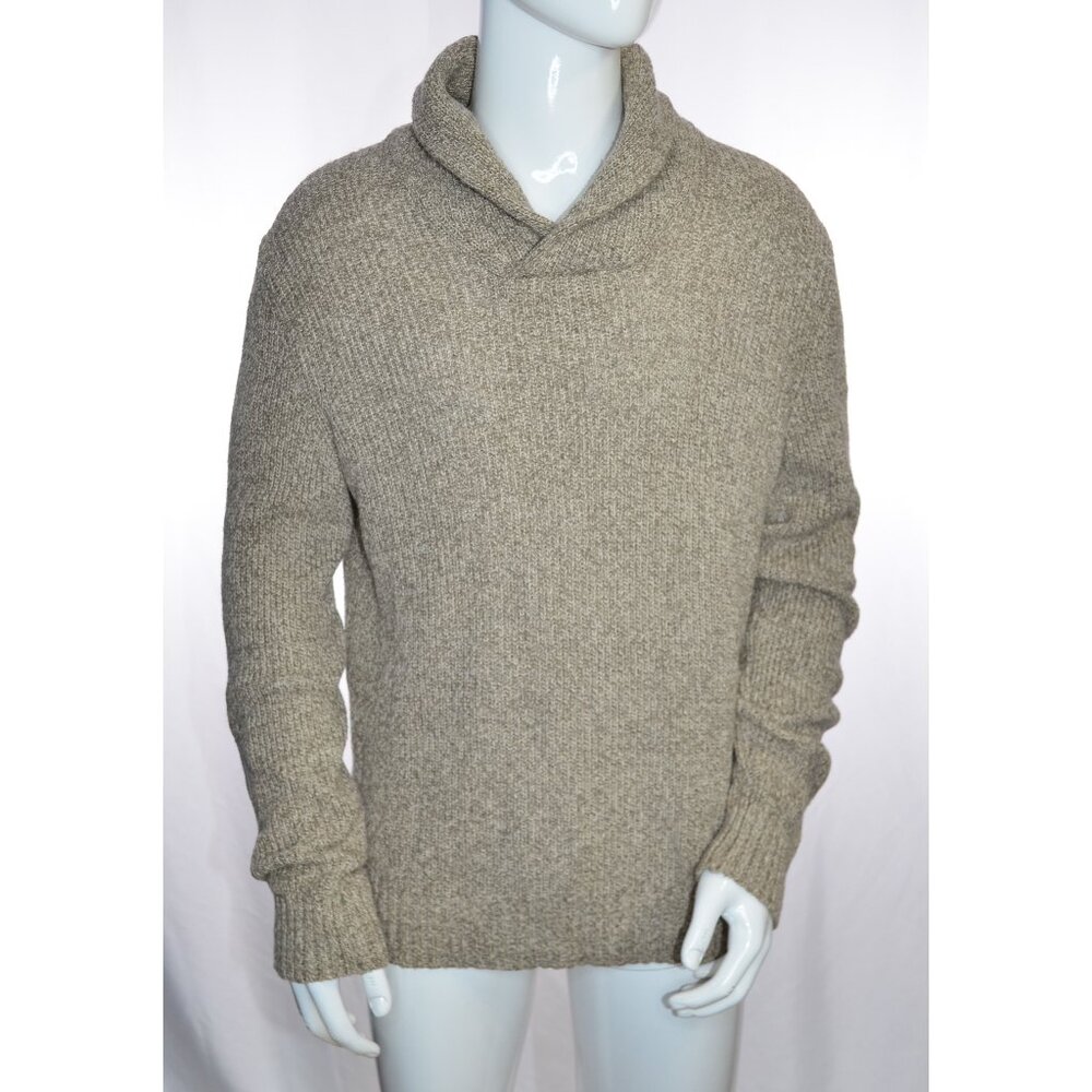 American Eagle Shawl Collar Knit Cotton/Wool Blend Sweater Tan-Gray Size M